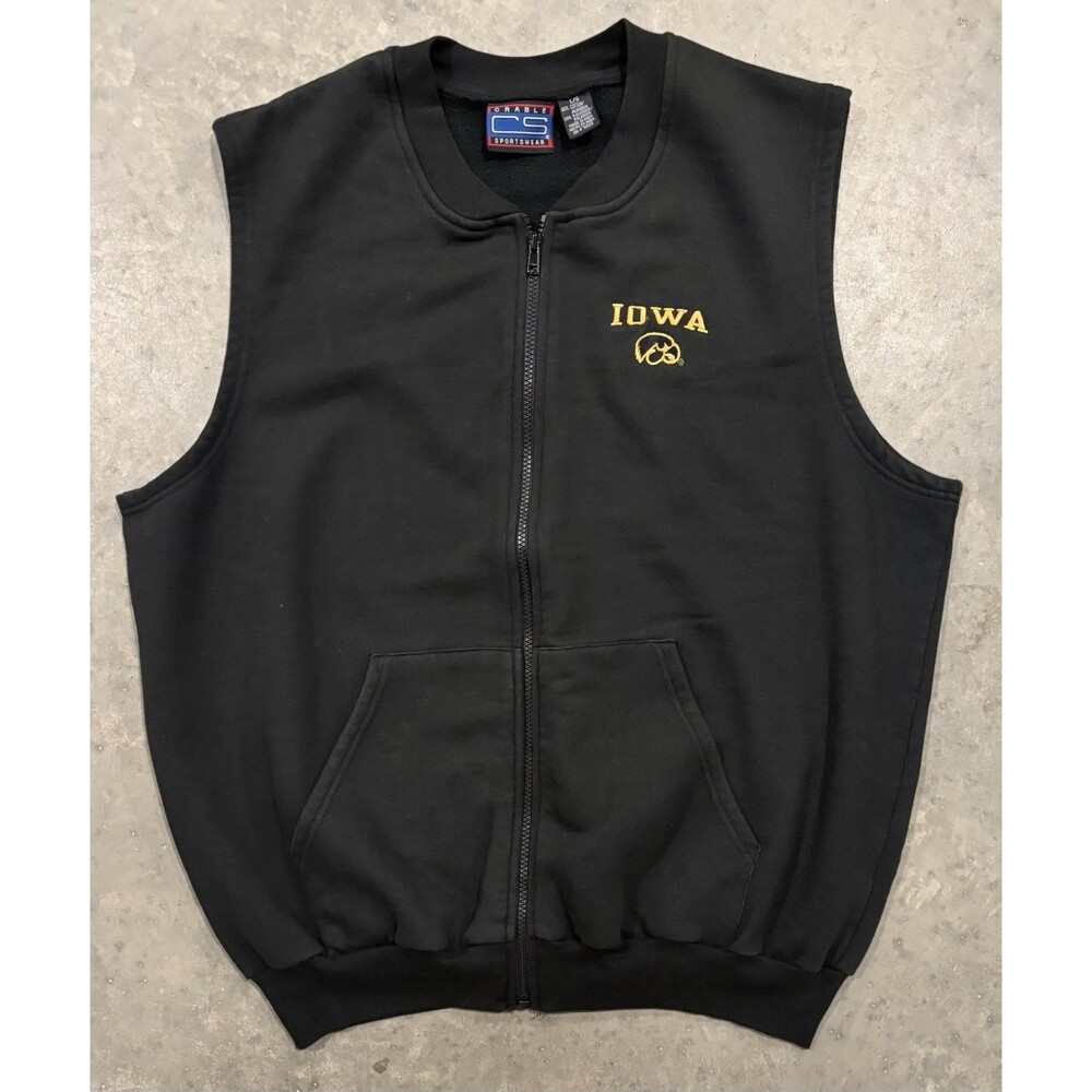 Vintage Iowa Hawkeyes Full Zip Vest Fleece Men’s Large Black